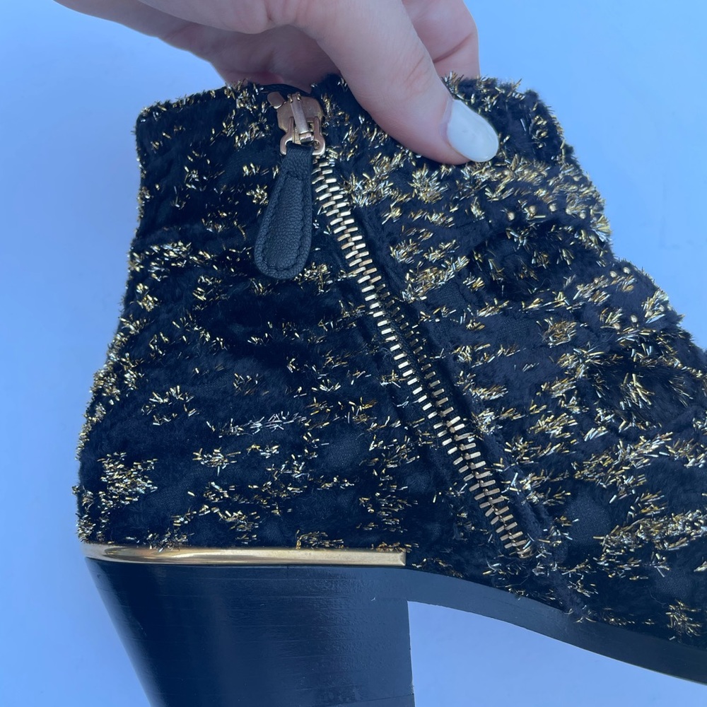 ❌SOLD❌Chloé Gold Susanna Glittery Velvet Ankle Booties Black Shimmer - Picture 5 of 15